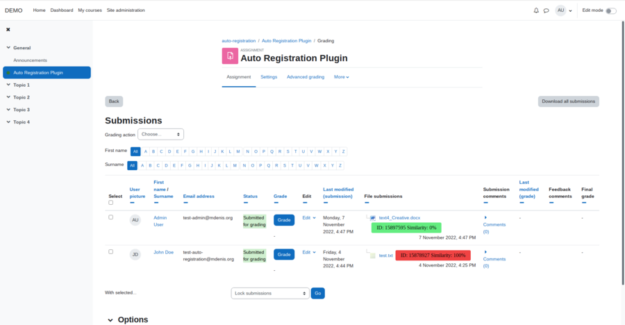 Moodle plagiarism-checking workflow