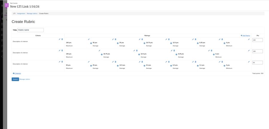Rubric creation interface